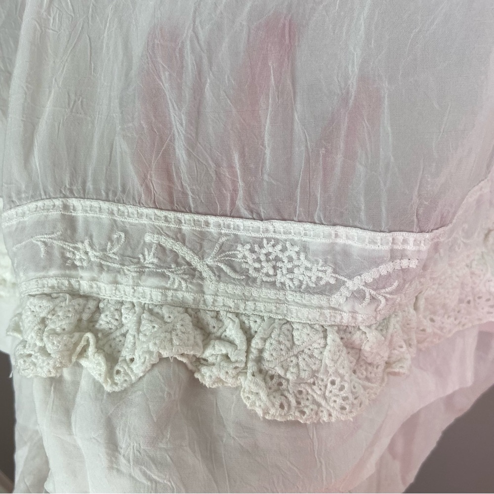 Johnny Was White Blouse Semi-Sheer Crochet Lace Short Sleeves Buttons Size Large - Picture 7 of 14